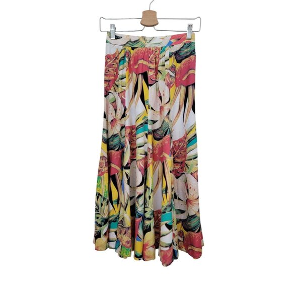 Saint Germain Paris Dresses & Skirts - Vintage Saint Germain Paris Tropical Floral Midi Skirt Elastic Waist Womens Sz S